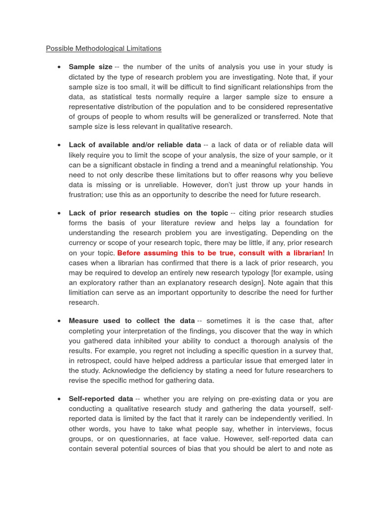 Possible Methodological Limitations | PDF | Bias | Sample Size ...