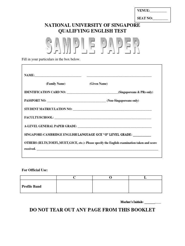 NUS QET Sample Paper | PDF | University | Essays