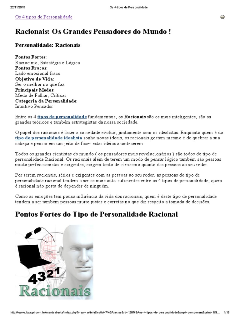 Tipos de Personalidade: Racional e Idealista | PDF | Razão | Motivação