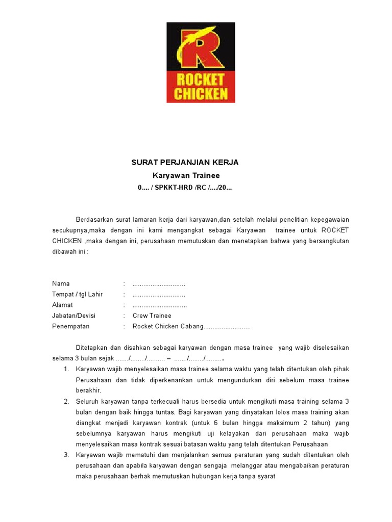 Surat Lamaran Rocket Chicken