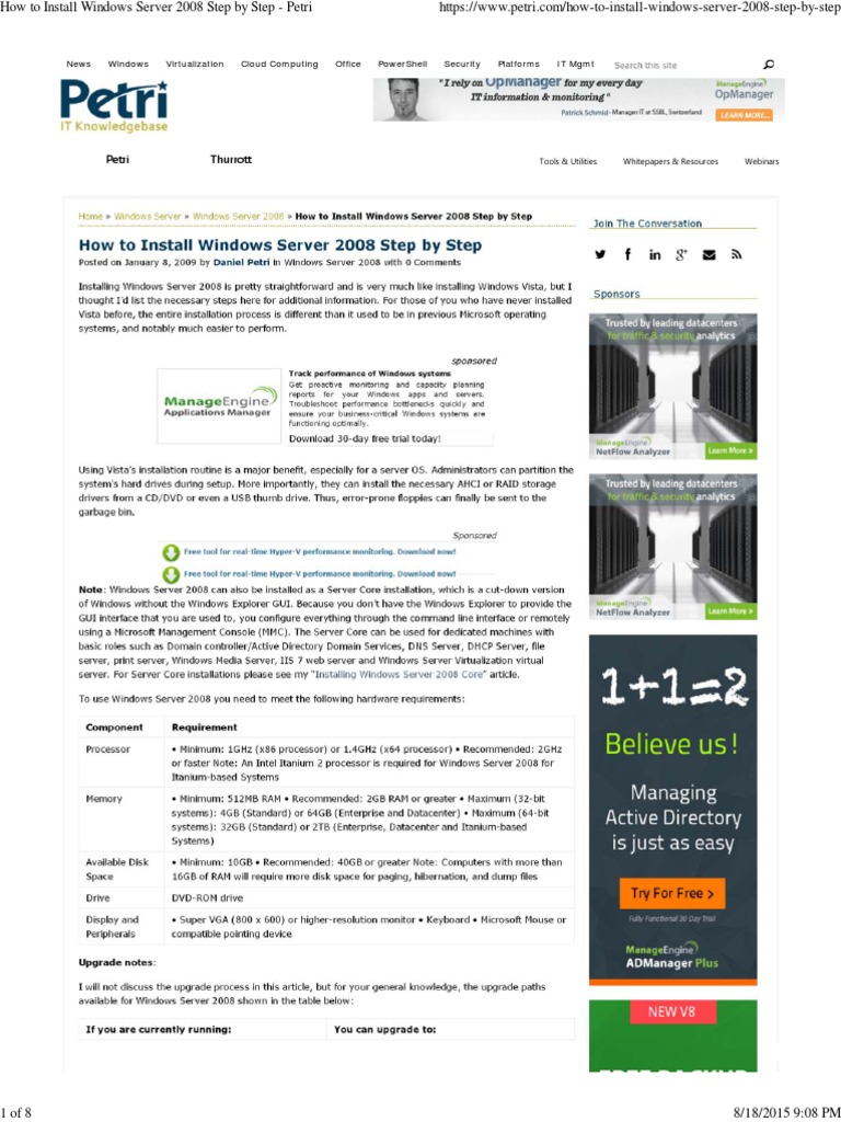 Install Windows Server 2008 Guide | PDF
