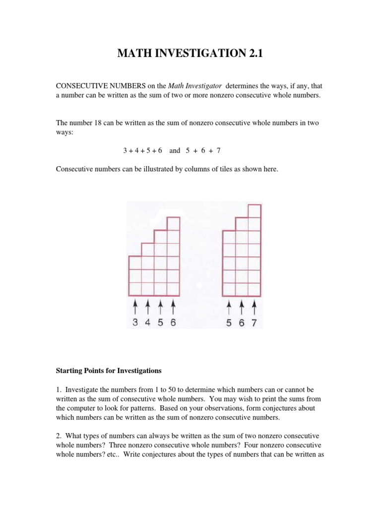 Investigating Sums of Consecutive Numbers | PDF | Teaching Methods ...