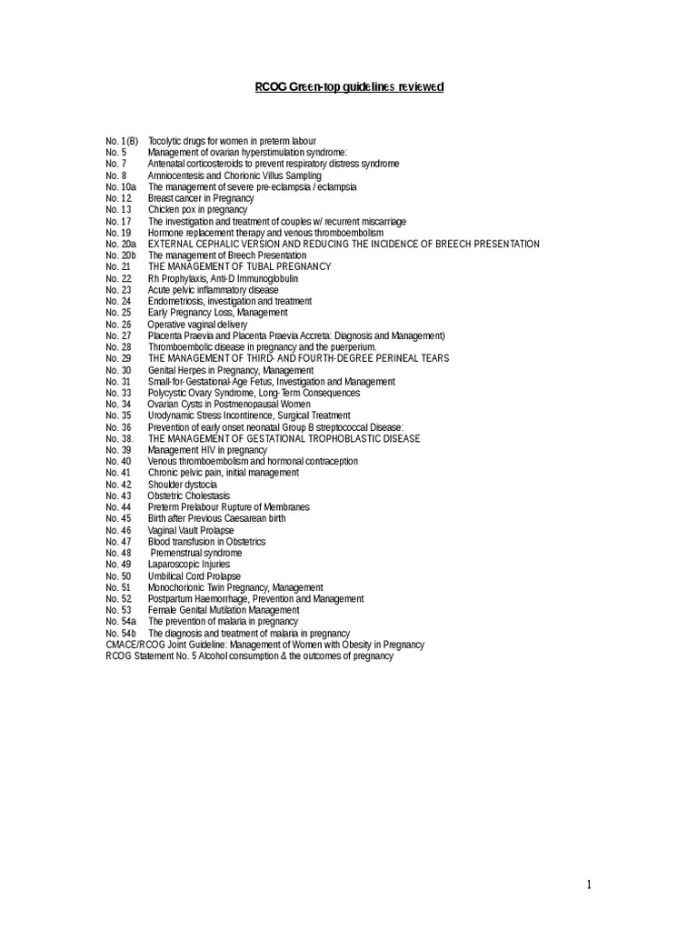 RCOG Green Top Notes 1 | PDF | Miscarriage | Childbirth