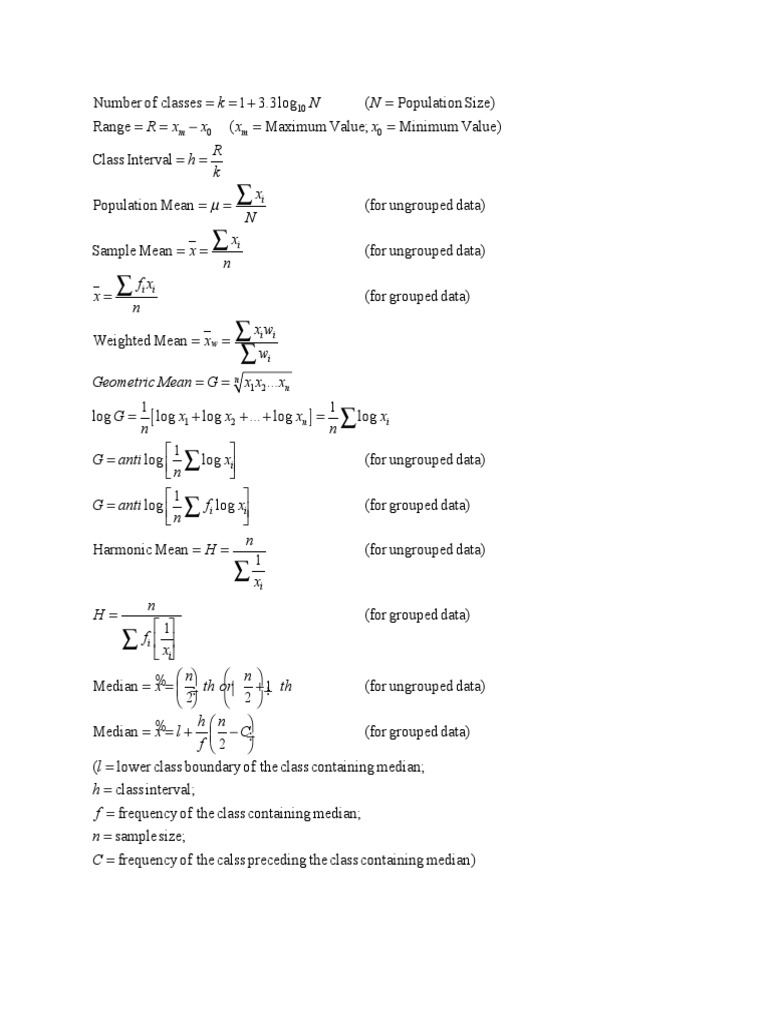 MGT601 Formulas Statistical Hypothesis Testing Type I And Type Ii