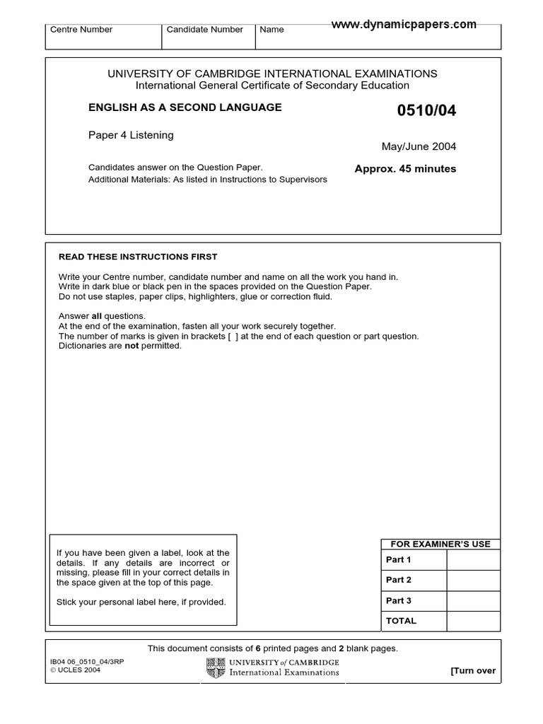 0510 s04 QP 4 | PDF | Airport | Test (Assessment)