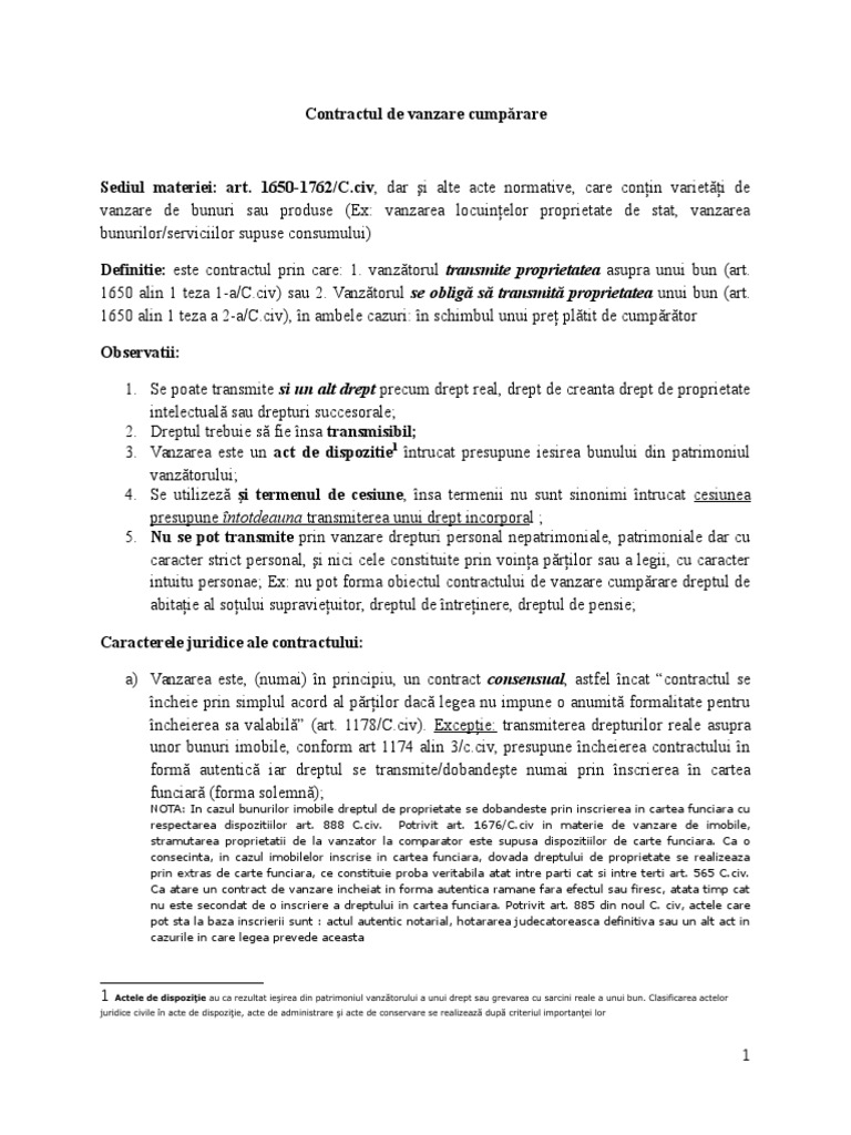 Contractul De Vanzare Cumparare Drept Civil Rezumat