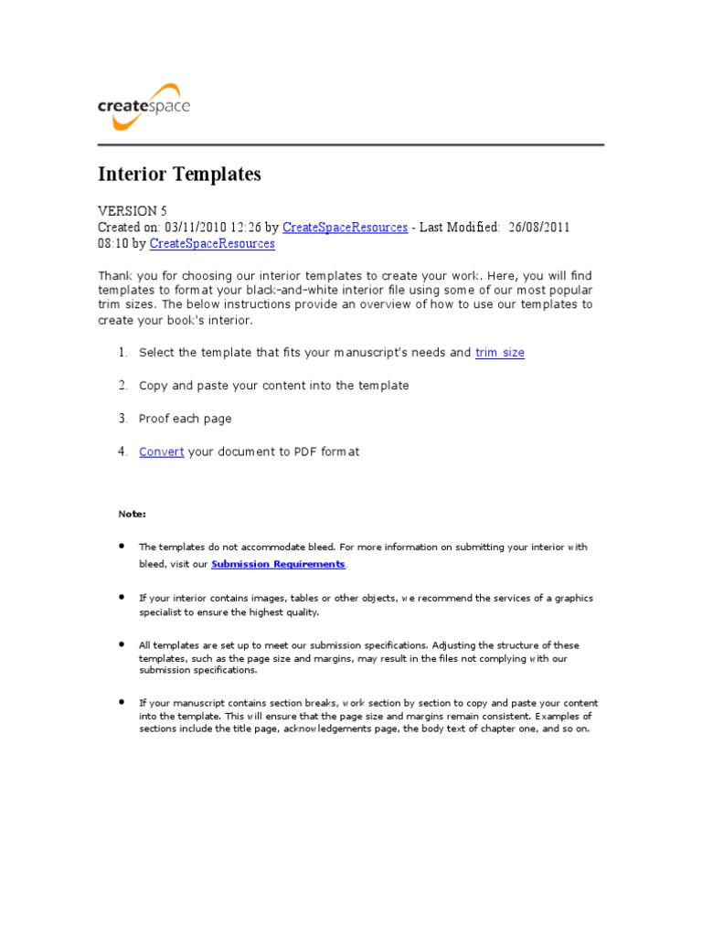 CreateSpace Interior Templates Guide | PDF | Specification (Technical ...