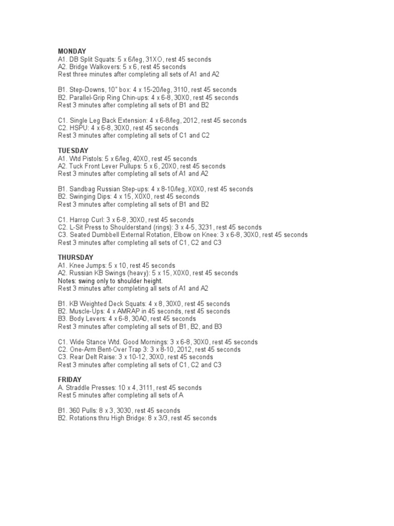 Advanced Weekly Workout Plan | PDF