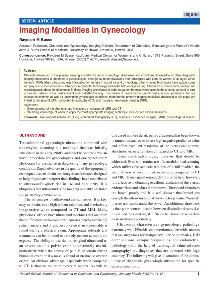 Imaging Techniques in Gynecology | PDF | Medical Imaging | Ovarian Cancer