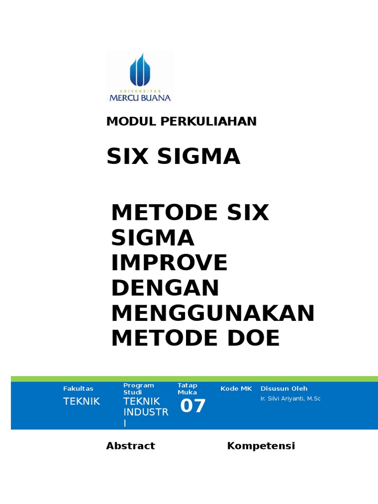 Improve Six Sigma dengan Metode DOE | PDF