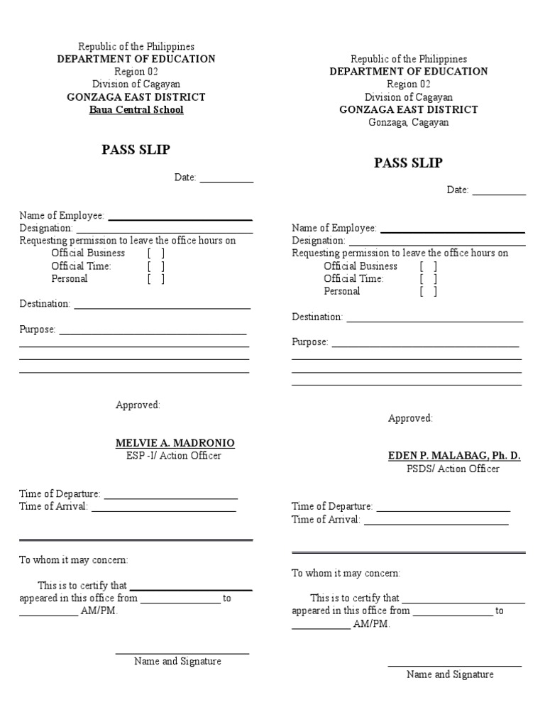 Pass Slip Template for Employees | PDF