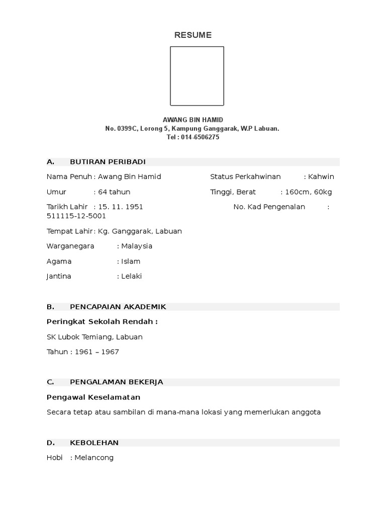 Contoh Resume Ringkas Bahasa Melayu  PDF