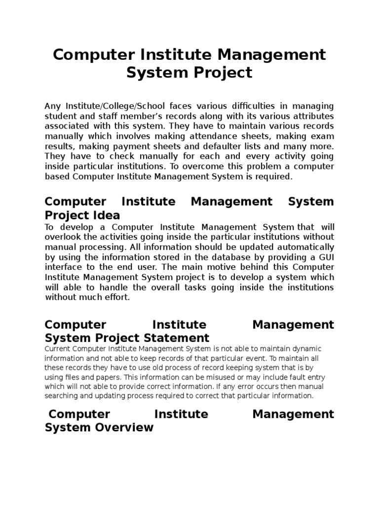 Computer Institute Management System Project PDF User