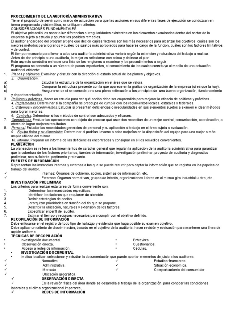 Procedimiento de La Auditoria Administrativa | PDF | Auditoría ...