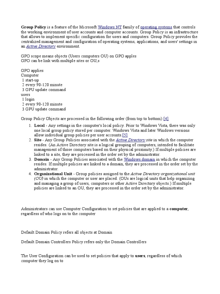 Group Policy in Acive Directory | PDF | Group Policy | Active Directory