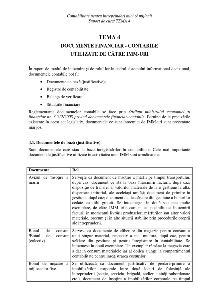 TEMA 4-Documente Financiar - Contabile Utilizate in IMM | PDF