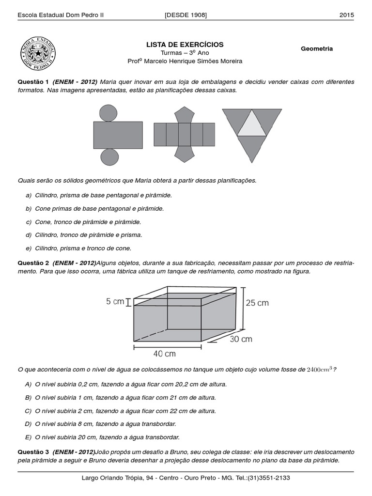 Enem Geometria Espacial | PDF | Formas geométricas | Triângulo