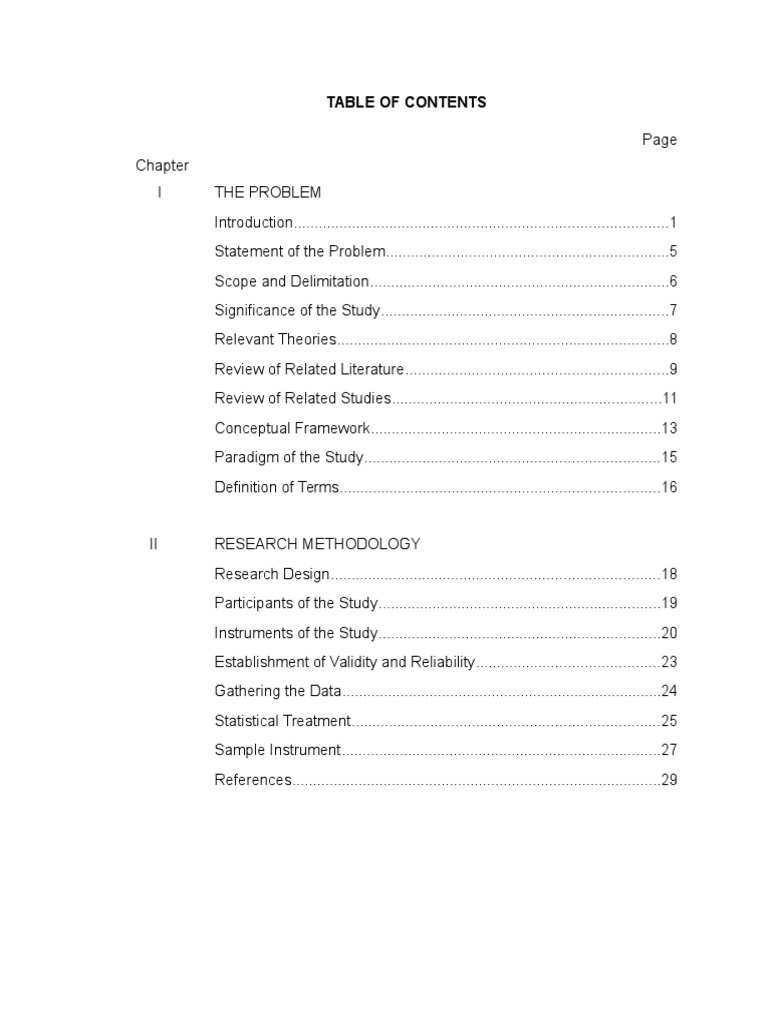 Thesis Table Of Contents Format Pdf