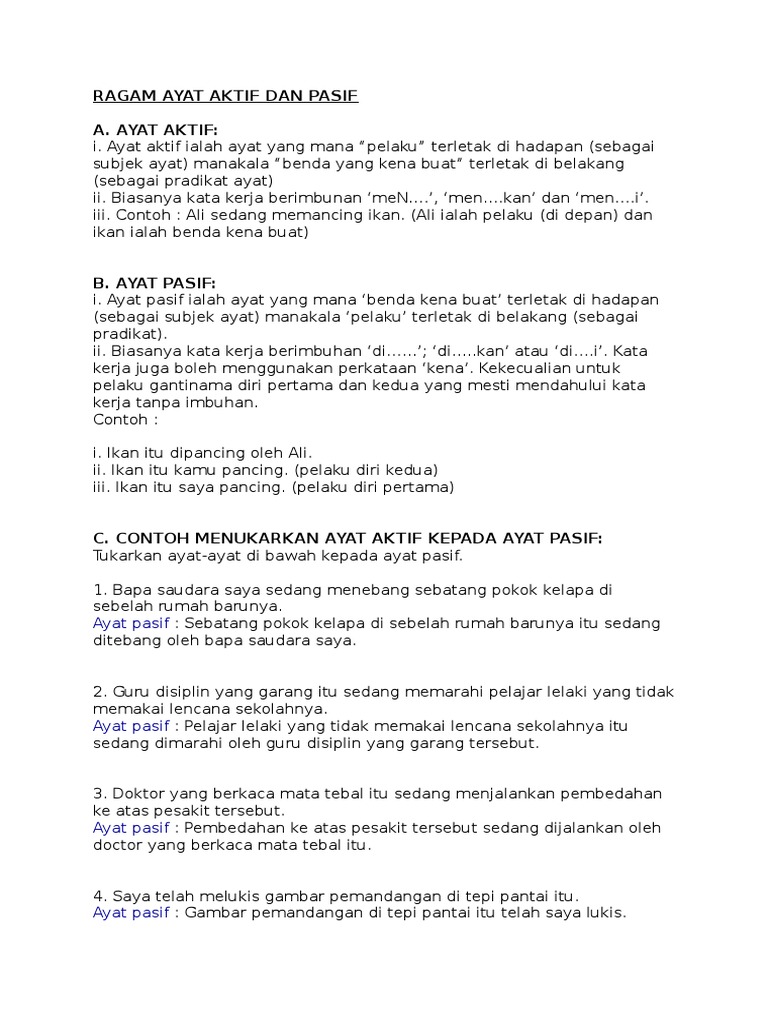 Ragam Ayat Aktif Dan Pasif Pdf