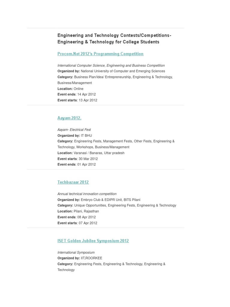 Engineering Competitions for Students 2022 | PDF | Business