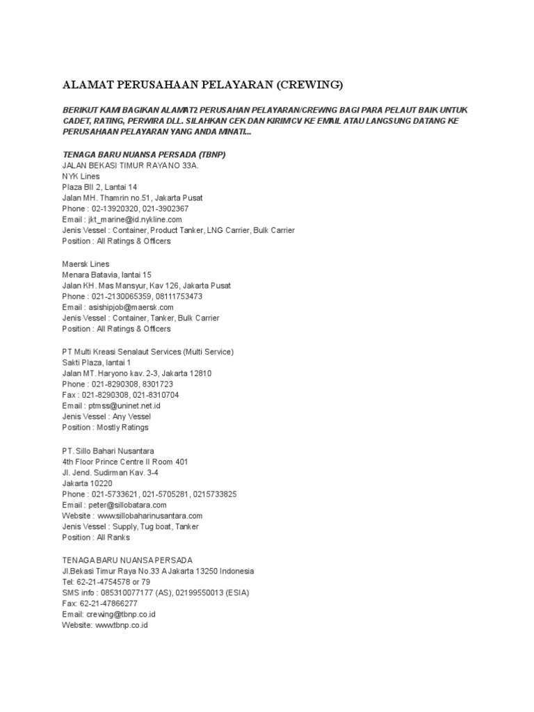 Alamat Perusahaan Pelayaran Pdf