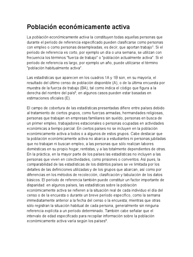 Poblacion Economicamente Activa Población Estadísticas
