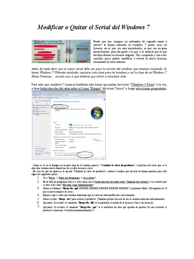 Cambiar y Eliminar Serial de Windows 7 | PDF | Windows 7 | Ventana ...