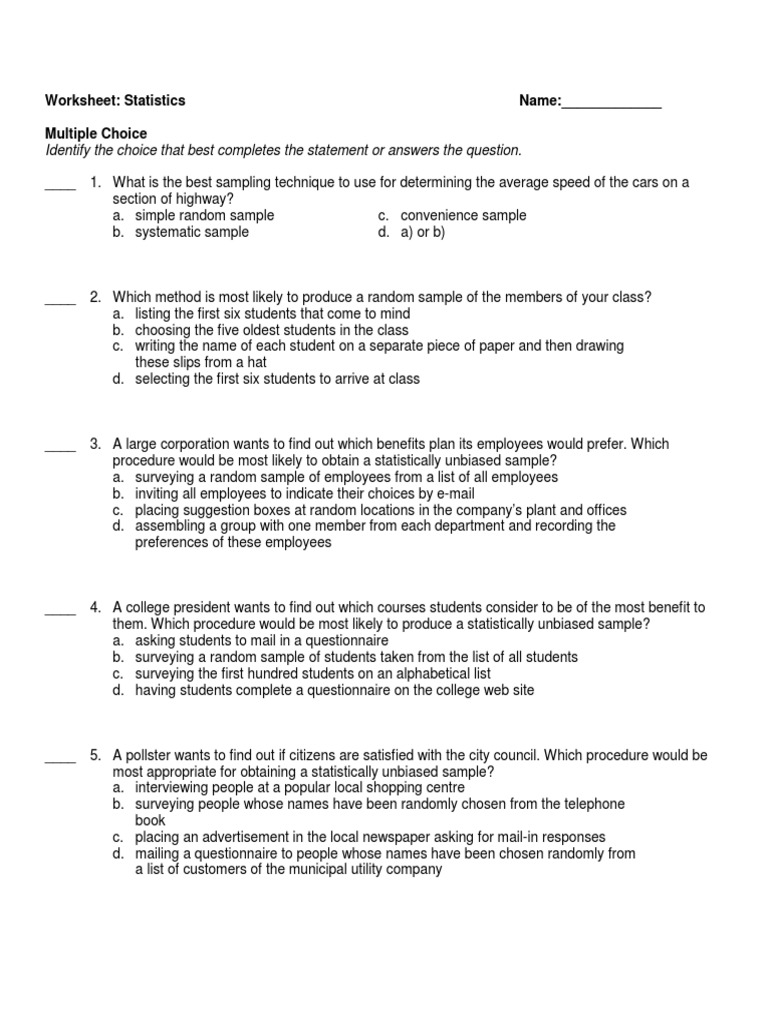 sampling-techniques-worksheet-pdf-sampling-statistics-survey-methodology