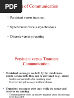 Types of Communication: Persistent Versus Transient Synchronous Versus Asynchronous Discrete Versus Streaming