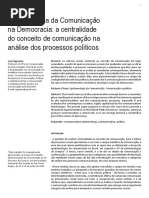 Epistemologia Da Comunicacao Na Democracia a Centralidade Do Conceito de Comunicacao Na Análise Dos Processos Políticos