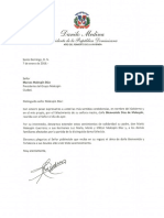 Carta de Condolencias Del Presidente Danilo Medina A Marcos Malespín Díaz Por Fallecimiento de Su Madre, Bienvenida Díaz de Malespín