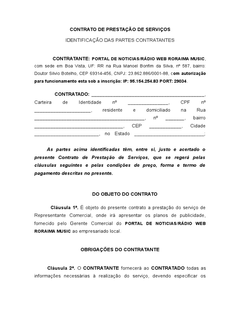 Contrato de Representante Comercial