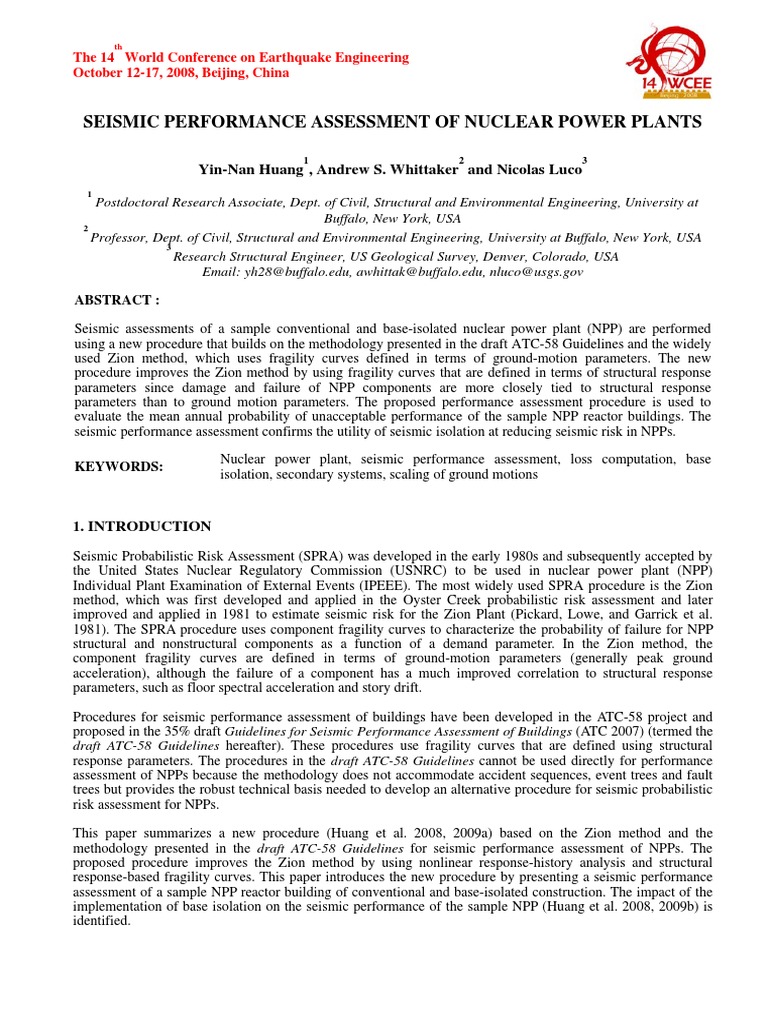 Seismic Performance Assessment of Nuclear Power Plants | PDF