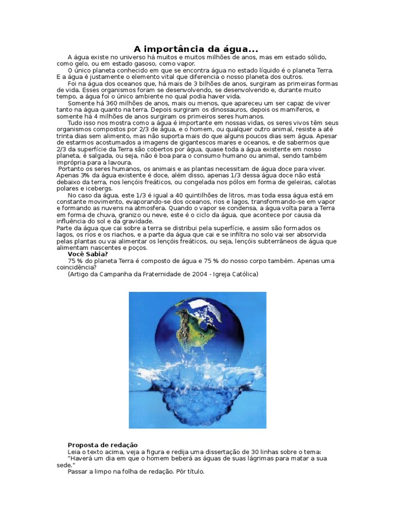 A Importância Da Água | PDF | Oceanos | Terra