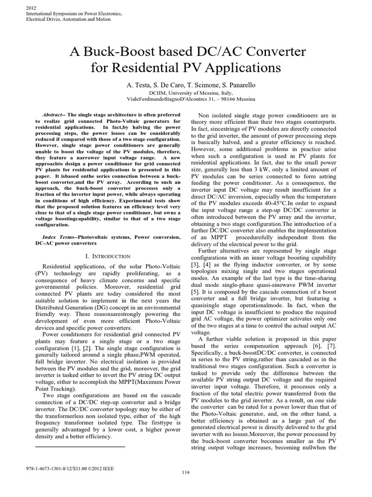 Buck Boost Based DC AC PV Interface | PDF | Power Inverter | Photovoltaics