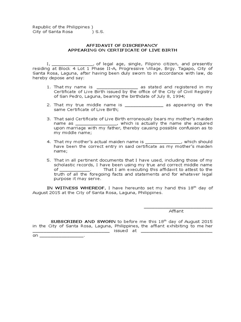 Affidavit Of Discrepancy Sample PDF Affidavit Public Law