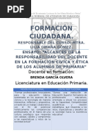Ensayo “Alcances de La Responsabilidad Del Docente en La Formación Cívica y Ética de Los Alumnos de Primaria”