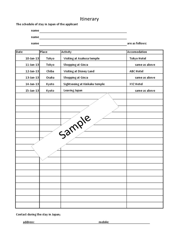 Visa Itinerary Sample | PDF