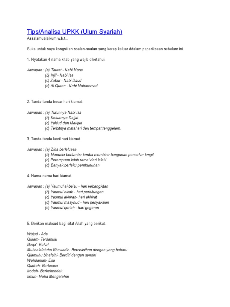 Nota Upkk Ulum Syariah