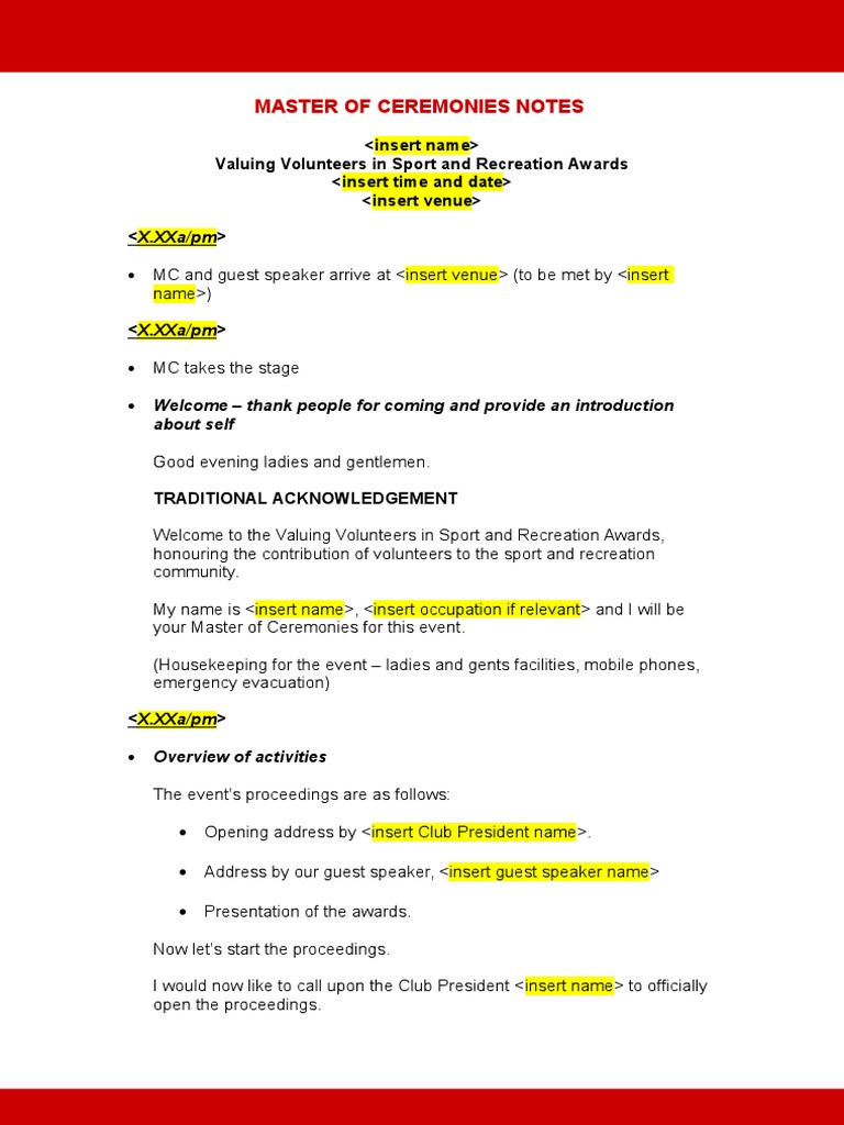 MC Script for Volunteer Awards Event | PDF