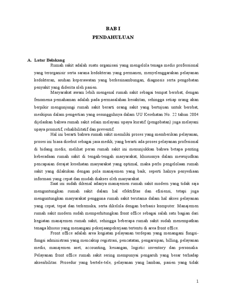 Manajemen Front Office Rumah Sakit