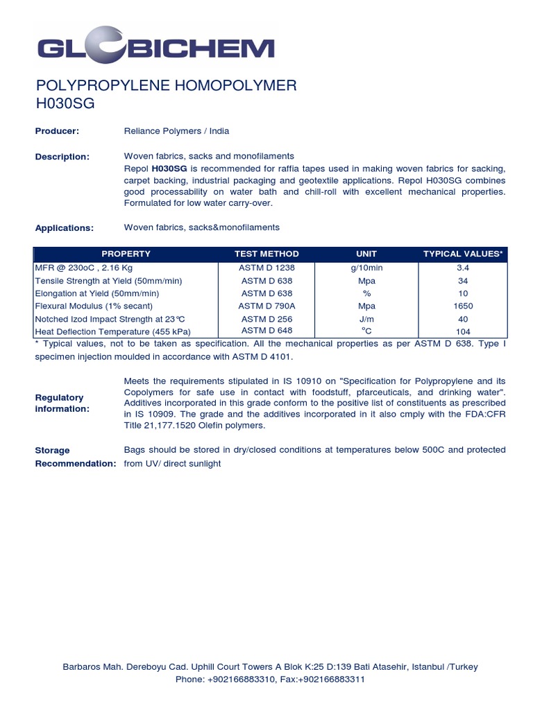 Repol H030SG Polypropylene Data Sheet | PDF