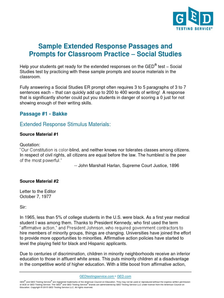 Sample Extended Response Passages and Prompts For Classroom 