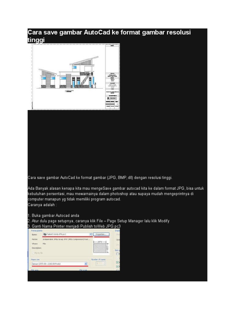Cara Save Gambar AutoCad Ke Format Gambar Resolusi Tinggi | PDF
