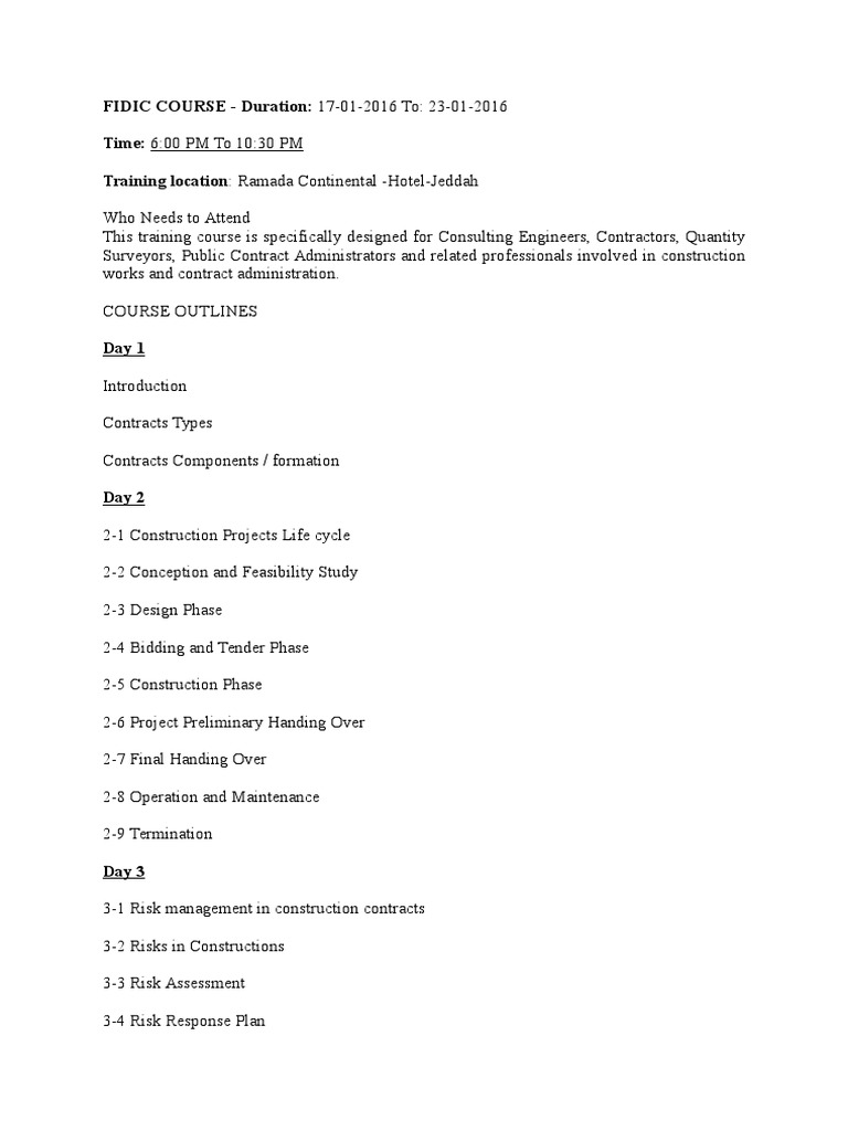 FIDIC Course Details | PDF