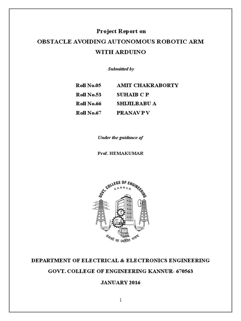 Project Report On Obstacle Avoiding Robot | PDF | Robot | Robotics