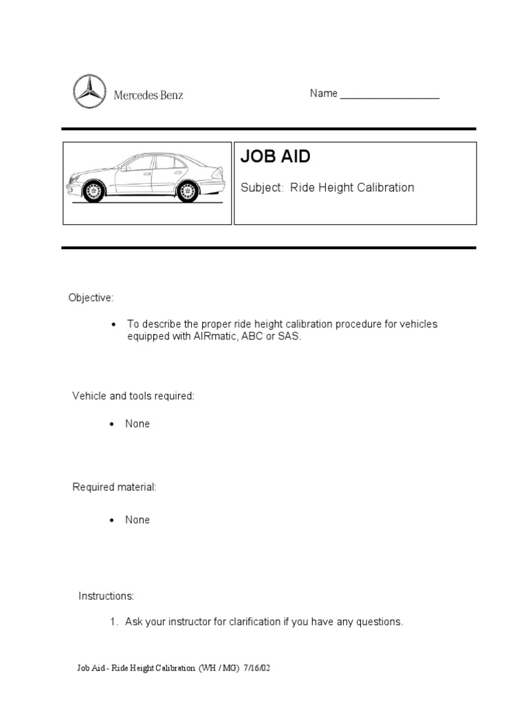 319 JOB AID Ride Height Calibration1 PDF Calibration Vehicles