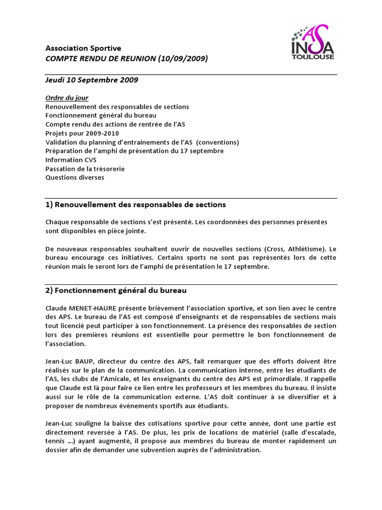 Compte rendu Des sports Loisirs