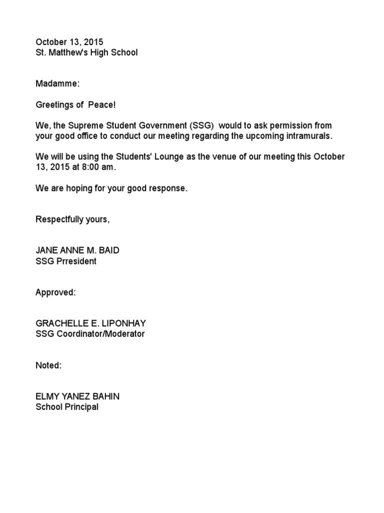 SSG Meeting Request for Intramurals | PDF | Language Arts & Discipline ...