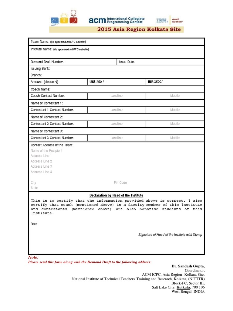 ICPC Contestant Registration Template | PDF | Finance & Money Management